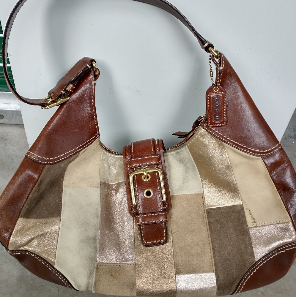 COACH suede shoulder bag leather trim